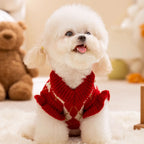 Christmas Knitted Plaid Pet Sweater with Cherry Embroidery - Pawlor
