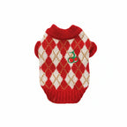 Christmas Knitted Plaid Pet Sweater with Cherry Embroidery - Pawlor