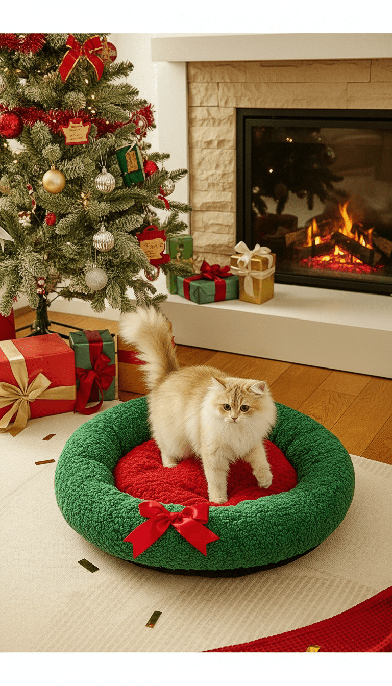 Cat Bed - Merry Christmas Round Pet Bed - Pawlor