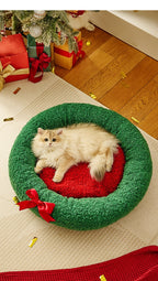 Cat Bed - Merry Christmas Round Pet Bed - Pawlor